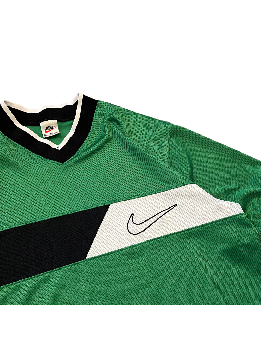 Vtg 90s Nike Soccer Jersey Size XL Green Black Stripe Big Swoosh 90s Made In USA - Picture 4 of 4
